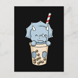 Bubble Tea Gift Kids Triceratops Boba Tea Dinosaur Vykort