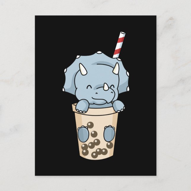 Bubble Tea Gift Kids Triceratops Boba Tea Dinosaur Vykort (Framsida)