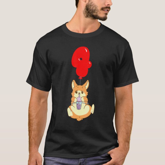 Bubble Tea Hamster 4e födelsedagen Kids Balloon Pa T Shirt (Framsida)