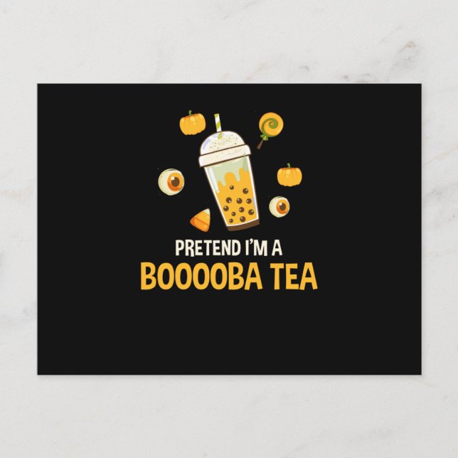Bubble Tea Kawaii Halloween Vykort (Framsida)