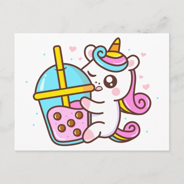Bubble Tea Loving Unicorn Vykort (Framsida)
