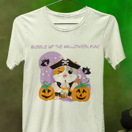 Bubble Tea med Pirat Kawaii Katt Halloween Kul T Shirt