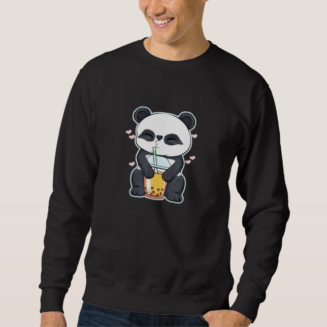 Bubble Tea Panda Lång Ärmad Tröja (Framsida)