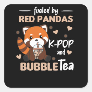 Bubble Tea Red Panda Chocolate Cute Animals Boba Fyrkantigt Klistermärke