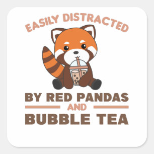 Bubble Tea Red Panda Chocolate Cute Animals Boba Fyrkantigt Klistermärke