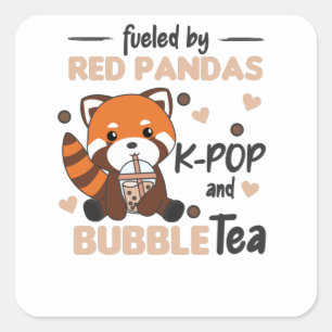 Bubble Tea Red Panda Chocolate Cute Animals Boba Fyrkantigt Klistermärke