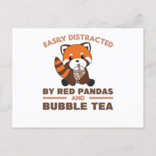 Bubble Tea Red Panda Chocolate Cute Animals Boba Vykort