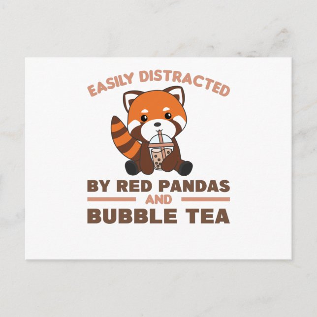 Bubble Tea Röd Panda Choklad Söta Djur Boba Vykort (Framsida)