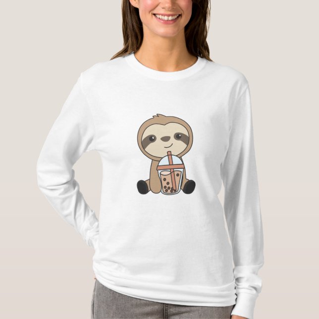Bubble Tea Sloth med Chocolate Sweet Animals T Shirt (Framsida)