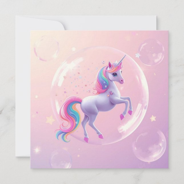 Bubble Unicorn Inbjudningar (Framsida)