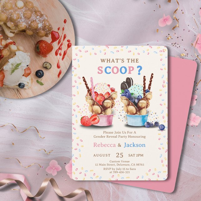 Bubble Waffle Ice Cream Hans eller hennes Gender R Inbjudningar (Bubble Waffle Ice Cream He or She Gender Reveal Invitation)