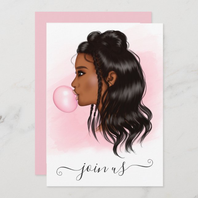 Bubblegum African American Bachelorette Party Inbjudningar (Fram/baksida)