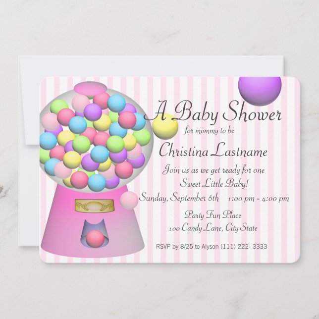 Bubblegum Baby Shower Inbjudningar (Framsida)