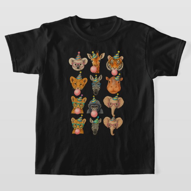 Bubblegum Blowing Zoo Animals | Birthday Squad T Shirt (Laydown)