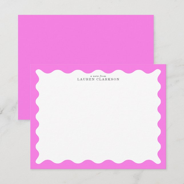 Bubblegum Pink Wavy Frame Note Card Inbjudningar (Fram/baksida)
