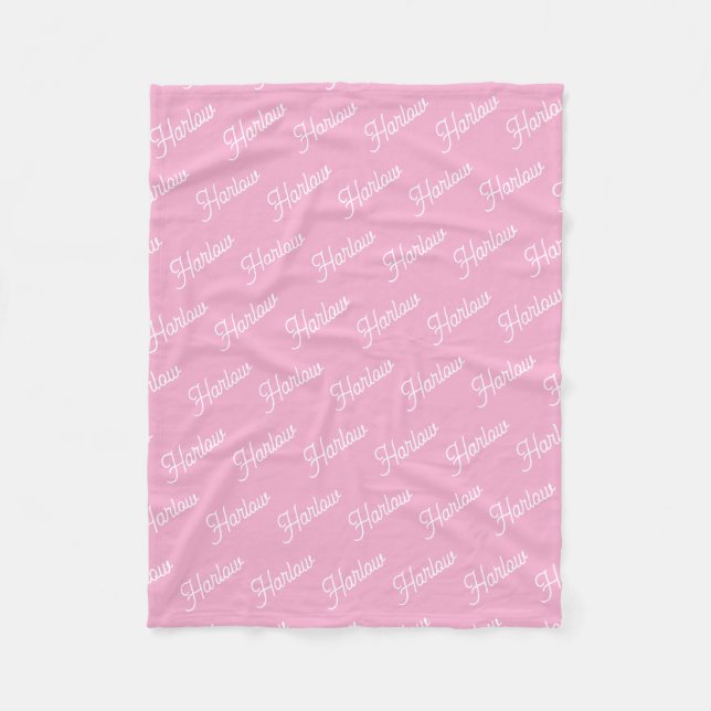 Bubblegum Rosa Anpassat Barnnamn Upprepa Fleecefilt (Framsidan)