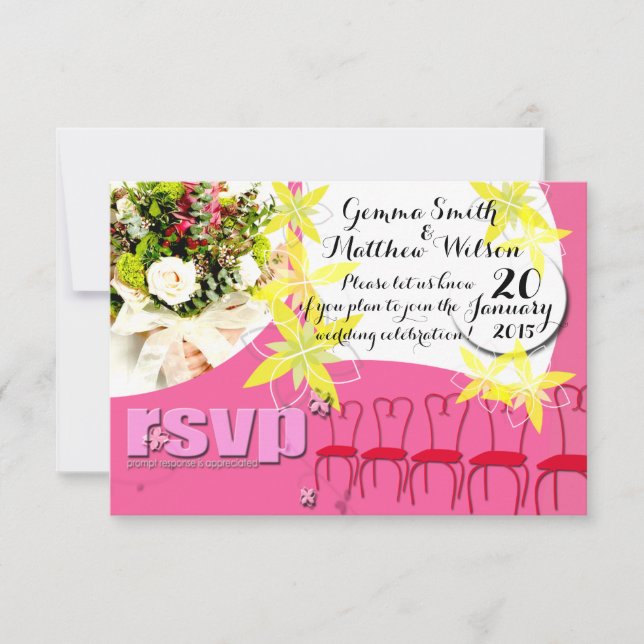 Bubblegum Rosa Bröllopsinbjudan RSVP OSA Kort (Framsida)