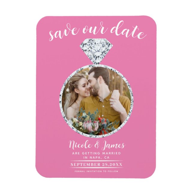 Bubblegum Rosa Diamantring Bling Spara Datum Magnet (Vertikal)