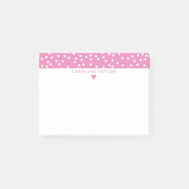 Bubblegum Rosa Heart & Dots Cute Girly Post-it Block (Framsida)