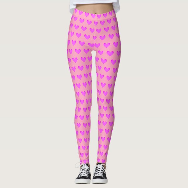 Bubblegum Rosa Lilac Kärlek Hearts-Valentineser Sk Leggings (Framsida)