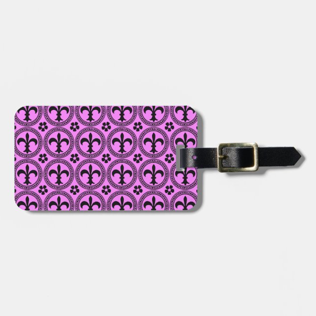Bubblegum Rosa och svart Fleur De Lis Mönster Bagagebricka (Horisontell Framsida)