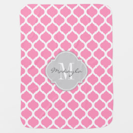 Bubblegum rosa- och vitsparre med monogramen bebisfilt