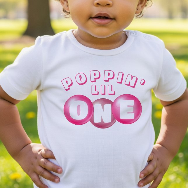 Bubblegum Rosa Poppin Girl 1 Birthday Party T Shirt (Bubblegum Pink Poppin Girl 1st Birthday Party Baby T-Shirt
)