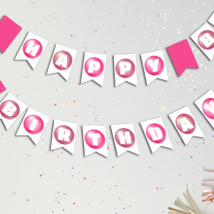 Bubblegum Rosa Poppin Girl Grattis på födelsedagen Vimplar