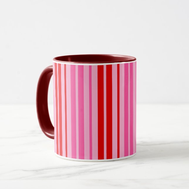 Bubblegum Rosa Röda Vertikala Randiga Design   Mugg (Framsida vänster)