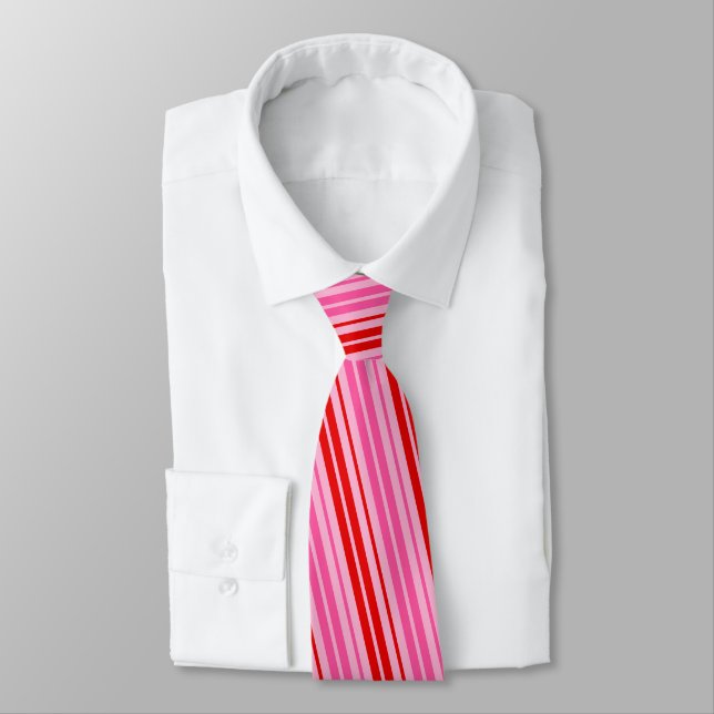 Bubblegum Rosa Röda Vertikala Randiga Design   Slips (Bunden)