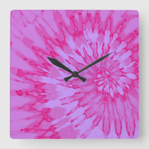 Bubblegum Rosa Spiral Tie Dye Clock Fyrkantig Klocka