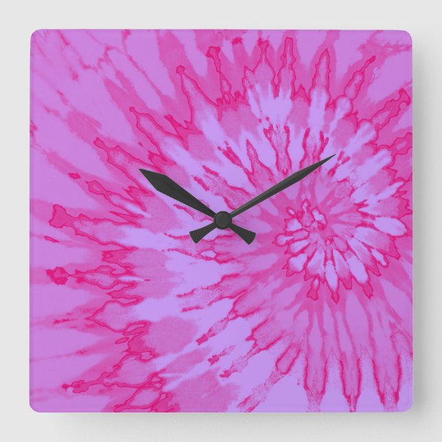 Bubblegum Rosa Spiral Tie Dye Clock Fyrkantig Klocka (Framsida)
