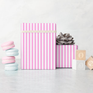 Bubblegum Rosa & Vita Ränder Presentpapper