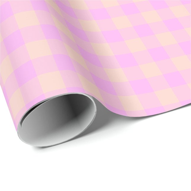 Bubblegum & Soft Peach Gingham Wrapping Paper Presentpapper (Rullad Hörn)