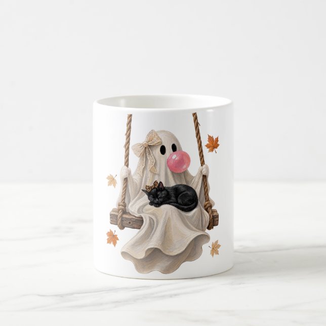 Bubblegum-spöke & Black Cat Swing Halloween Kaffemugg (Center)