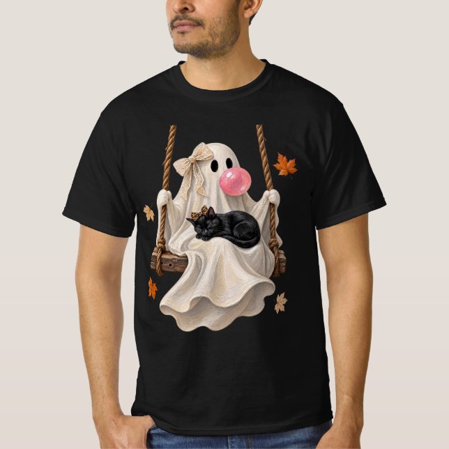 Bubblegum-spöke & Svart Katt Gunga Halloween  T Shirt (Framsida)