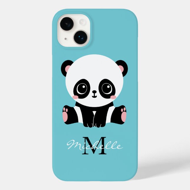 Bubblegummblå Panda Monogram Personligt Namn (Baksida)