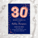 Bubbleringsflottan 30års födelsedag - Ro Guld Inbjudningar<br><div class="desc">Parbjudan till 30års födelsedag. Elegantens utformning i faux glitter ro guld och marinblått. Inbjudan-kortet har ro guld nummer 30 ballonger och skriptteckensnitt. Perfekt för en snyggt vid firande. Berätta om du behöver anpassningsbarnas ålder.</div>