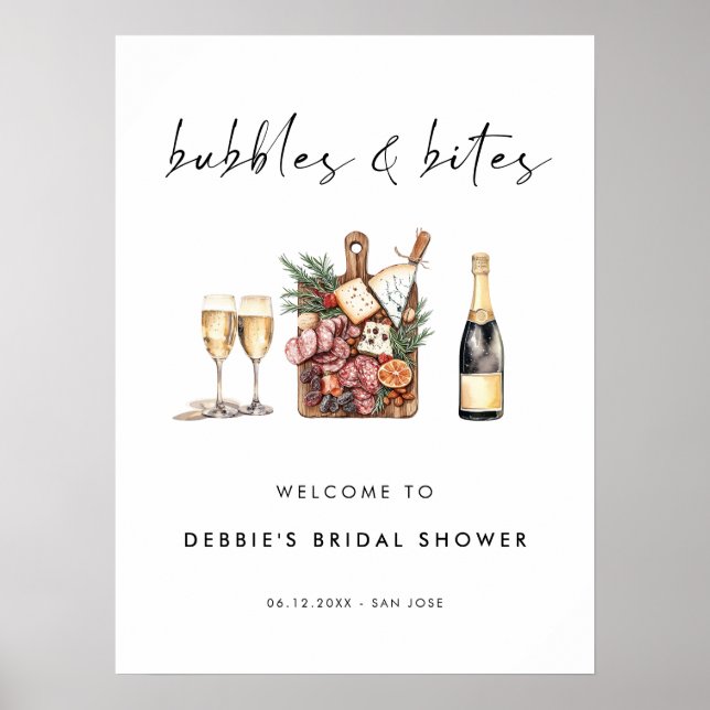 Bubbles and Bites Bröllopsfest Välkommen Poster (Framsidan)