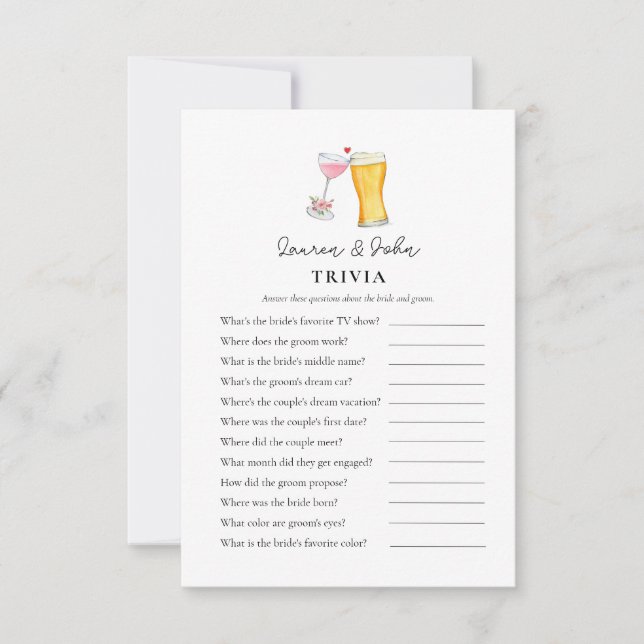 Bubbles and Brew Couple's Shower Trivia-spel Inbjudningar (Framsida)