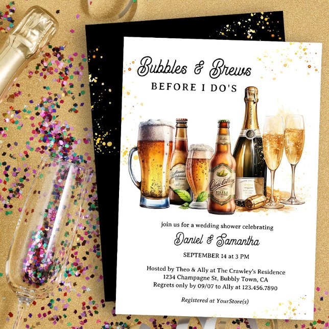 Bubbles and Brews Bröllopsdusch Förlovningsfest Inbjudningar (Bubbles & Brews before I Do Wedding Shower Invitation)