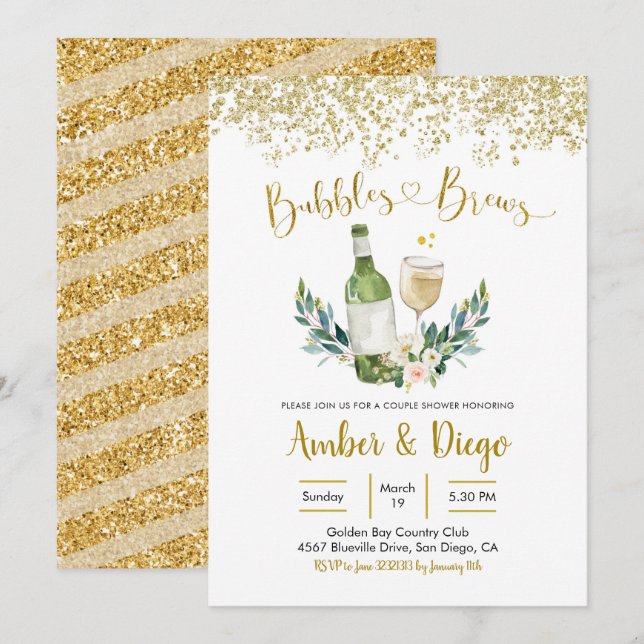 Bubbles and Brews lite Shower-inbjudan Inbjudningar (Fram/baksida)