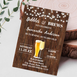Bubbles and Brews Vuxnas Birthday Inbjudningar
