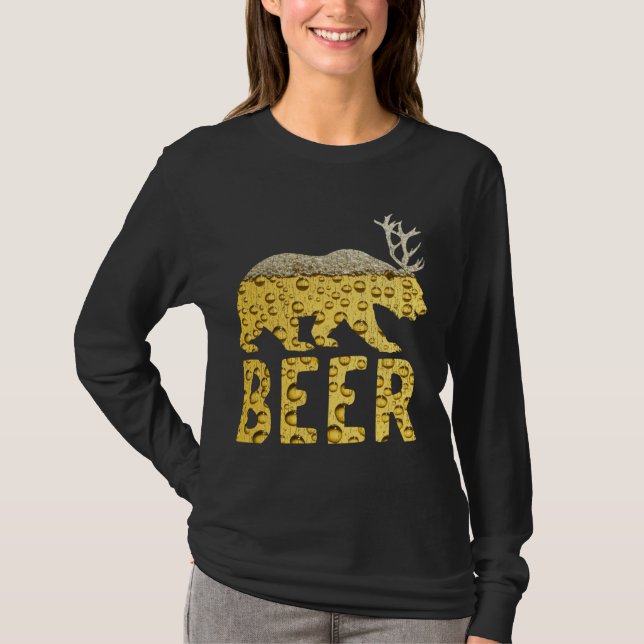 Bubbles Bear+Hjort=Beer Bear Antlers T Shirt (Framsida)