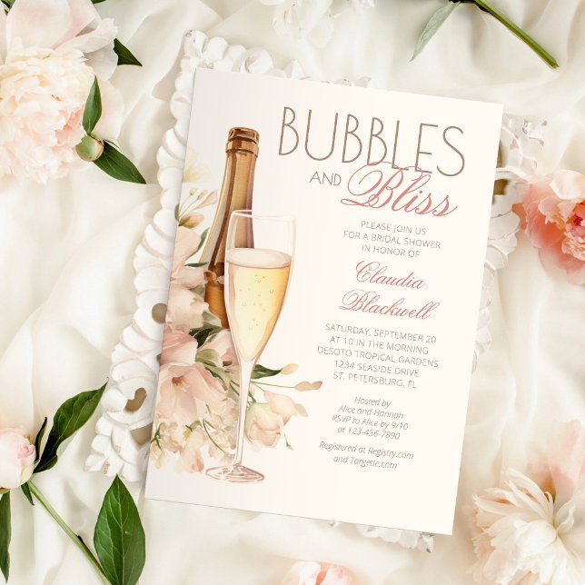 Bubbles Bliss Blommigt Champagne Möhippa Inbjudningar (Skapare uppladdad)