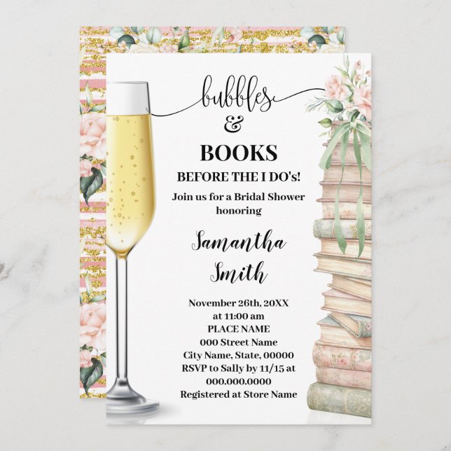 Bubbles & Books before I do Bridal Shower  Inbjudningar (Fram/baksida)