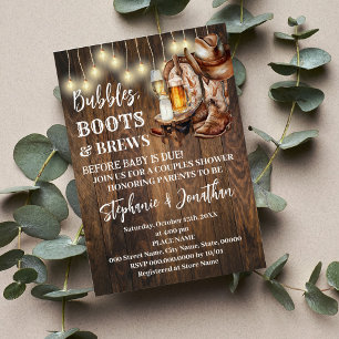 Bubbles Boots & Brews before Baby due Baby Shower Inbjudningar