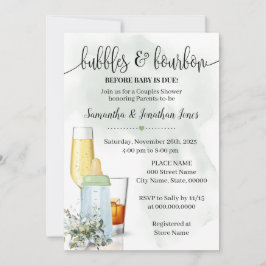 Bubbles & Bourbon before Baby due Greenery Shower Inbjudningar