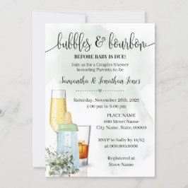 Bubbles & Bourbon before Baby due Greenery Shower Inbjudningar