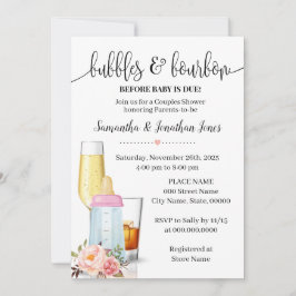 Bubbles & Bourbon before Baby due Rosa Baby Shower Inbjudningar